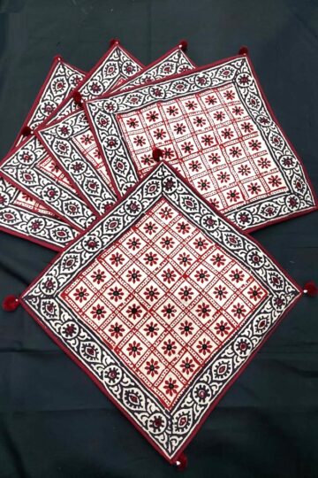 Mirror Work Bela Hand Block Printed Cotton Cushion Cover (16*16)
