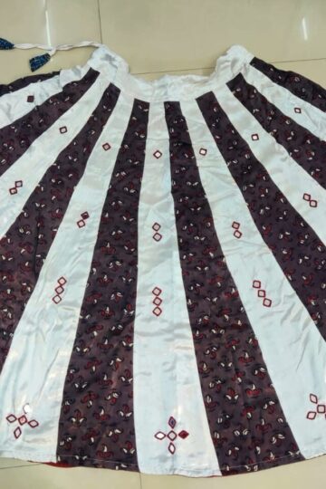 Mashru Silk Plain Printed Kali Skirt with Mirror Work