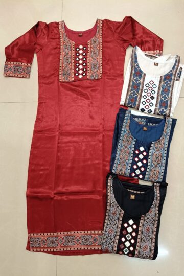 Mirror Work Ajrakh Mashru Silk Kurti